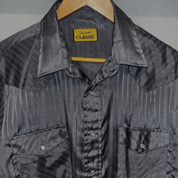 CHUTE #1 CLASSIC Charcoal Gray Pearl Snap Western Shirt - EUC-  Men's Size L/XL - Picture 2 of 6